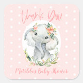 もしもし小さい感謝してい一人より象の赤ちゃんシャワー スクエアシール (正面)