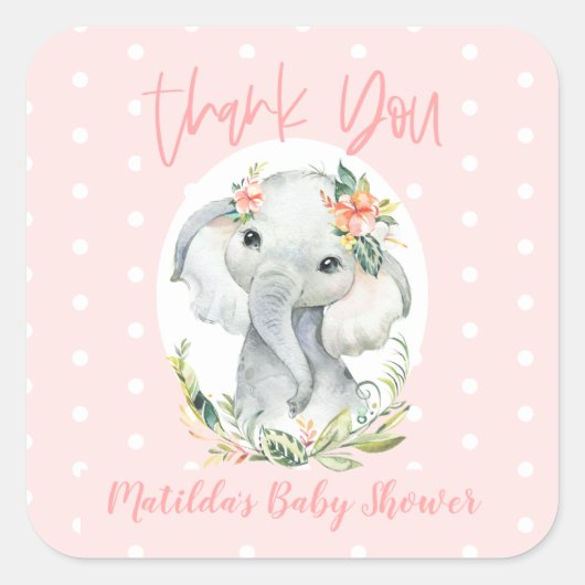 もしもし小さい感謝してい一人より象の赤ちゃんシャワー スクエアシール (正面)