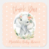 もしもし小さい感謝してい一人より象の赤ちゃんシャワー スクエアシール (正面)
