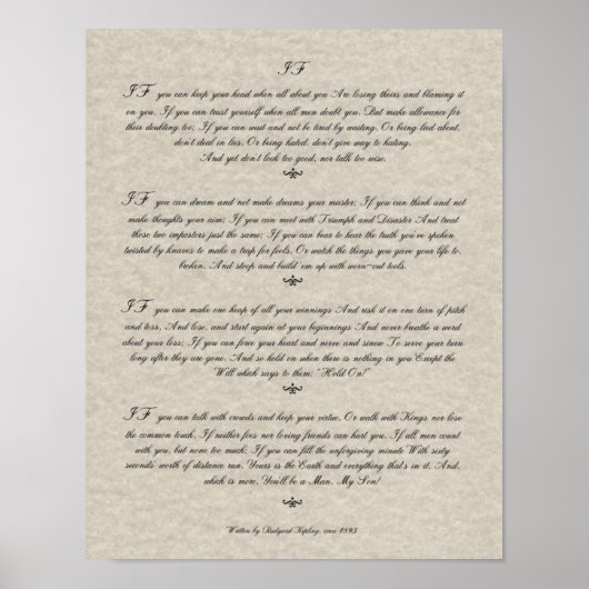 もし引用文by Rudyard Kipling 1895 on Parchment ポスター (正面)