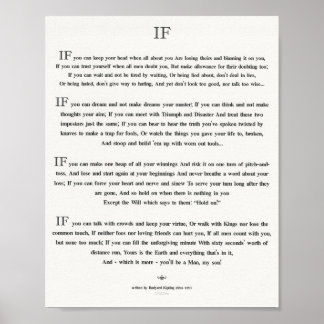もし引用文by Rudyard Kipling 1895 on White Linen ポスター