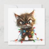 もじゃもじゃの不機嫌な猫もライトの絡まりで シーズンカード (正面)