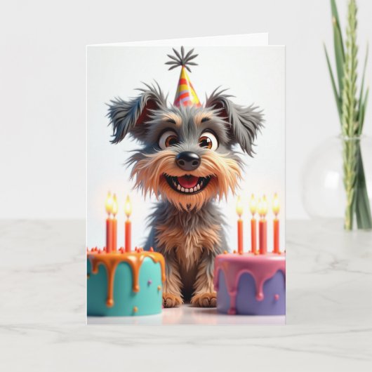もじゃもじゃ犬のケーキの誕生日カード カード (正面)