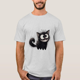 もじゃもじゃ黒猫の笑顔 ✨🐾🖤 Tシャツ