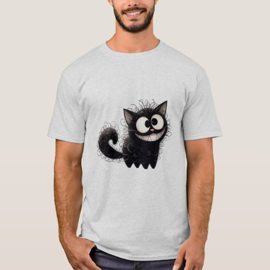 もじゃもじゃ黒猫の笑顔 ✨🐾🖤 Tシャツ (正面)