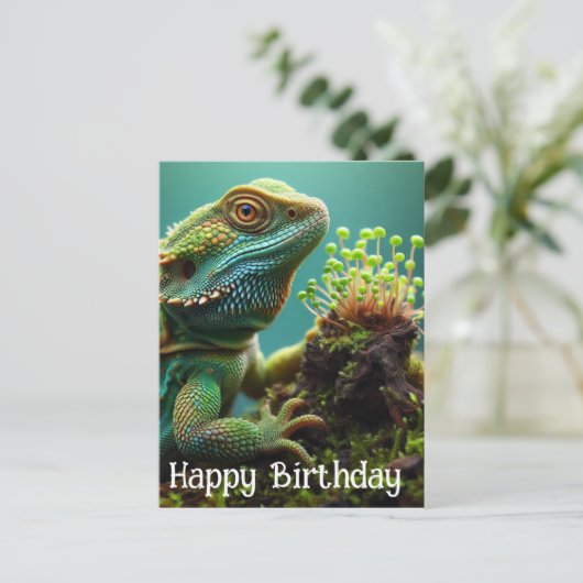 もずく庭のトカゲ 誕生日おめでとう ポストカード (スタンド正面)