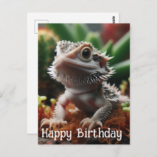 もずの庭のヒゲドラゴンお誕生日おめでとう ポストカード (正面/裏面)