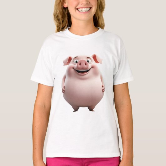 もちもちピンクの豚さんと仲良くなろう!スマイルTシャツ Tシャツ (正面)
