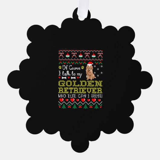 もちろんゴールデンレトリバーのクリスマスティーと話す オーナメントカード (正面)