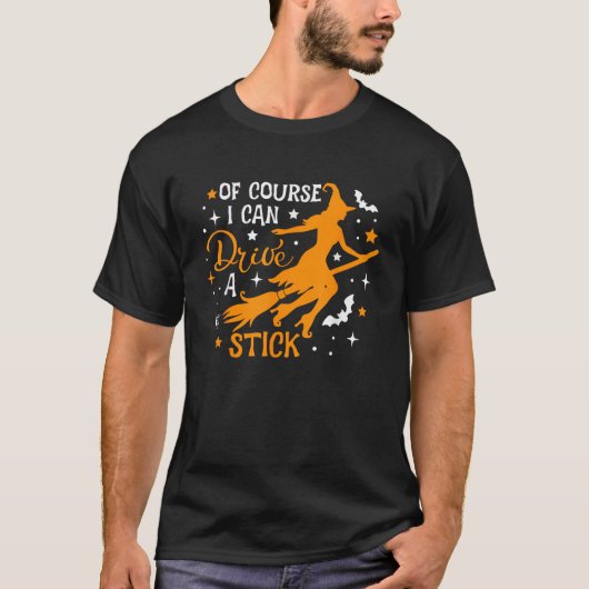 もちろんマニュアル車は運転できる魔女のほうき ハロウィン Tシャツ (正面)