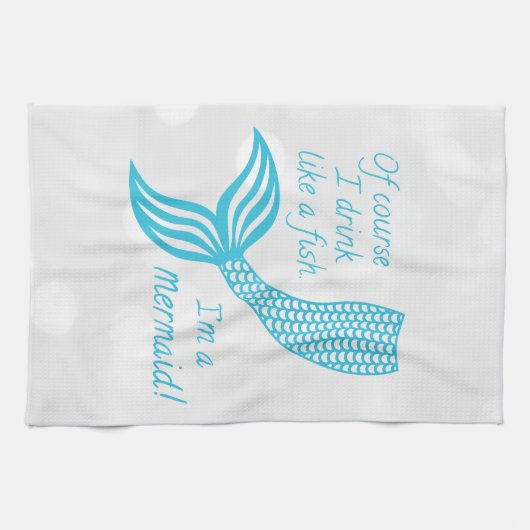 もちろん魚みたいに飲むし人魚だよ キッチンタオル (横)