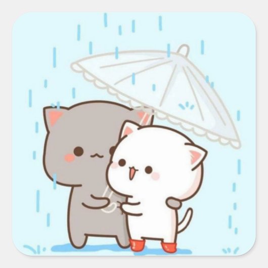 もち桃ねこ スクエアシール (正面)