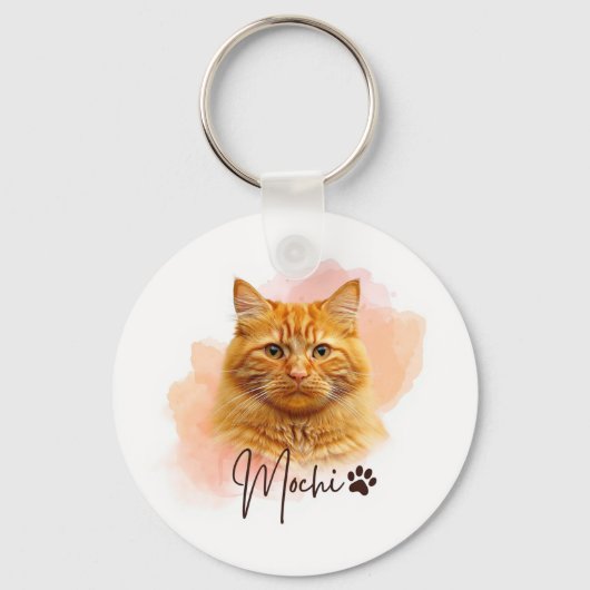 もち猫のキーチェーン - 可愛い猫好きのためのアクセサリー キーホルダー (正面)