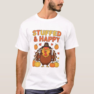 もっちり幸せな七面鳥 - おもしろいサンクスギビングデザイン Tシャツ