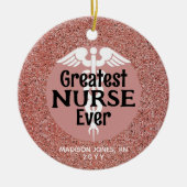 もっとも偉大ナースエバーバラ金ゴールドピンク名クリスマス セラミックオーナメント (正面)