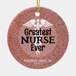 もっとも偉大ナースエバーバラ金ゴールドピンク名クリスマス セラミックオーナメント
