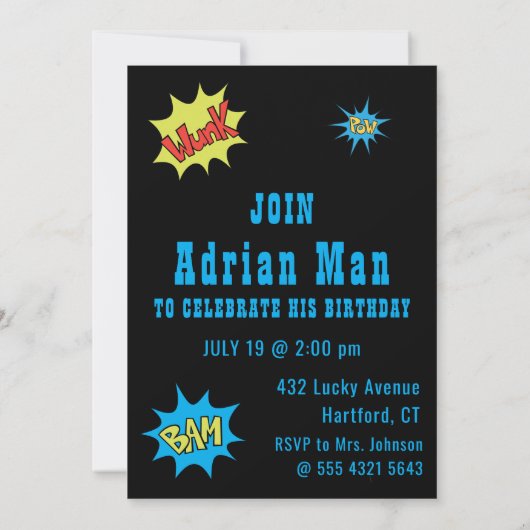 もっとも偉大漫画素晴らし誕生日キッズ 招待状 (裏面)