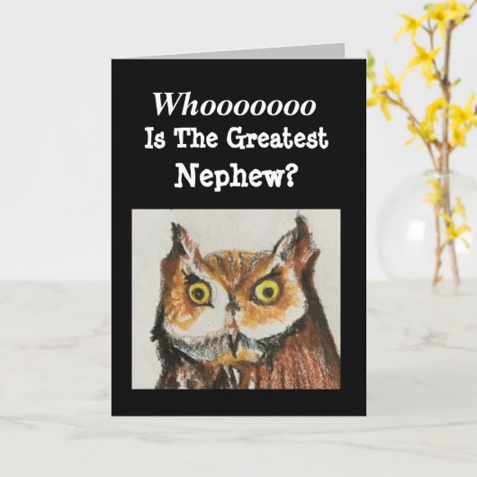 もっとも偉大甥誕生日おもしろいフクロウ野生生物 カード (黄色い花)