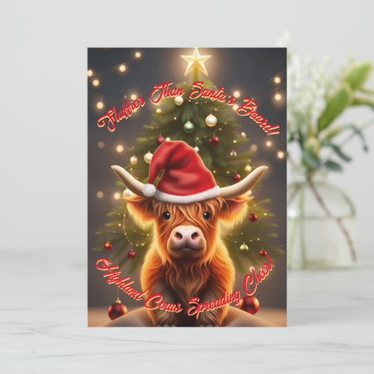 もっとキュートなハイランド牛のカントリークリスマス シーズンカード (スタンド正面)