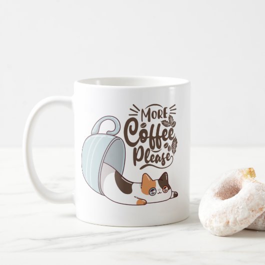 もっとコーヒーをください 猫 マグカップ | かわいいコーヒー好きの子猫 (ドーナツ)