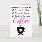 もっとコーヒーを飲んで 白 ピンク 誕生日 カード (正面)