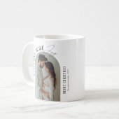 もっとモダン喜びを期待するベビー写真クリスマス コーヒーマグカップ (正面左)