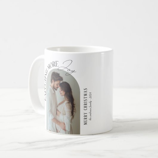 もっとモダン喜びを期待するベビー写真クリスマス コーヒーマグカップ (正面左)