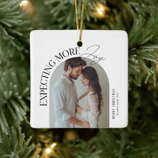 もっとモダン喜びを期待するベビー写真クリスマス セラミックオーナメント (ツリー)