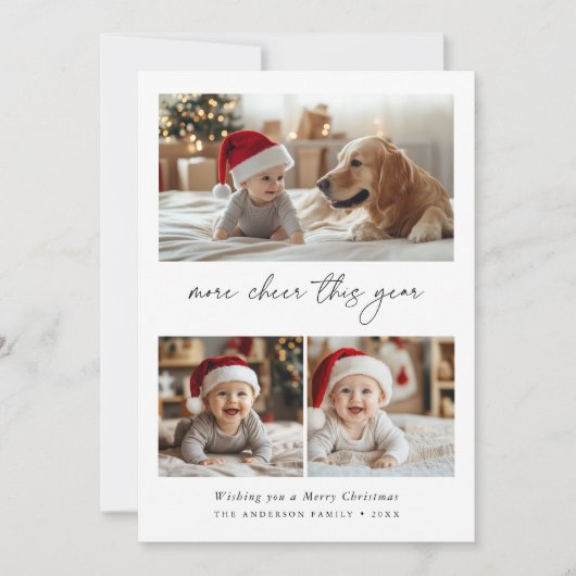 もっと応援今年かわいいベビーおもしろいクリスマスフォト シーズンカード (正面)