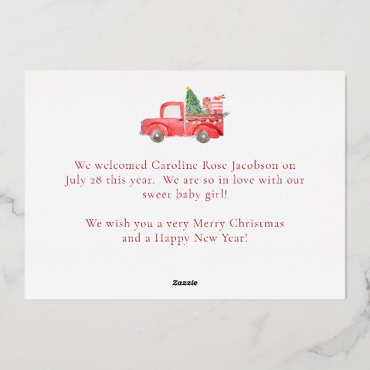 もっと応援今年の新生児フォイルホリデーカード 箔シーズンカード (裏面)