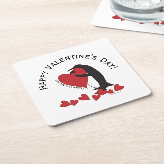 もっと愛してる! – ペンギンハートバレンタイン スクエアペーパーコースター (アングル)