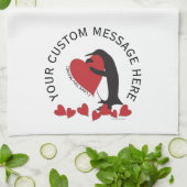 もっと愛してる!ペンギン赤いハート キッチンタオル (折り畳み)