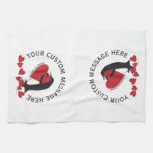 もっと愛してる!ペンギン赤いハート キッチンタオル (横)