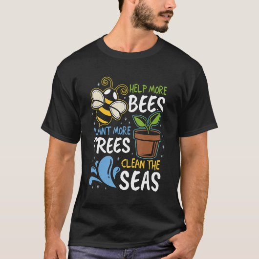 もっと救済ものハチの植木清浄な海の地球D Tシャツ (正面)