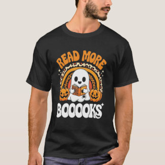 もっと本を読む ゴーストパンプキン 可愛い先生 Tシャツ
