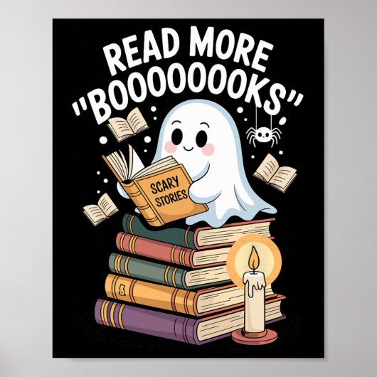 もっと本を読もう Booooooks 幽霊 読書 ハロウィン アート Tシャツ ポスター (正面)