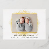 もっと楽しい双子のホリデー出産発表 箔シーズンカード (正面)