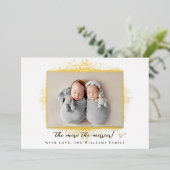 もっと楽しい双子のホリデー出産発表 箔シーズンカード (立ち正面)