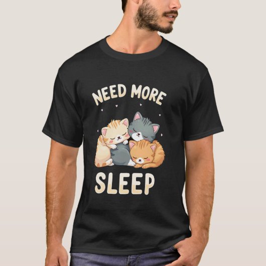 もっと眠りたい かわいい怠け猫 昼寝デザイン Tシャツ (正面)