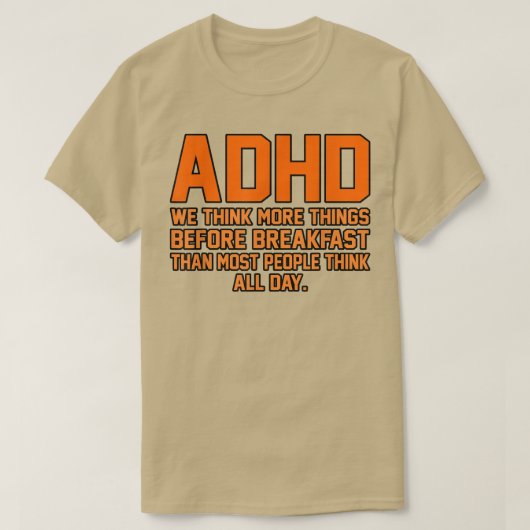 もっと考えもADHD認識度オレンジリボン Tシャツ (デザイン正面)