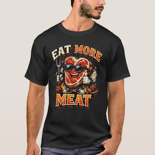 もっと肉を食べろ 面白いBBQ 肉好きTシャツ Tシャツ (正面)