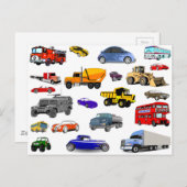 もっと車のトラックの普通消防車のブルドーザーバスレースカー ポストカード (正面/裏面)