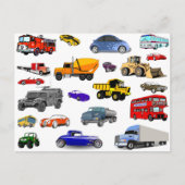 もっと車のトラックの普通消防車のブルドーザーバスレースカー ポストカード (正面)