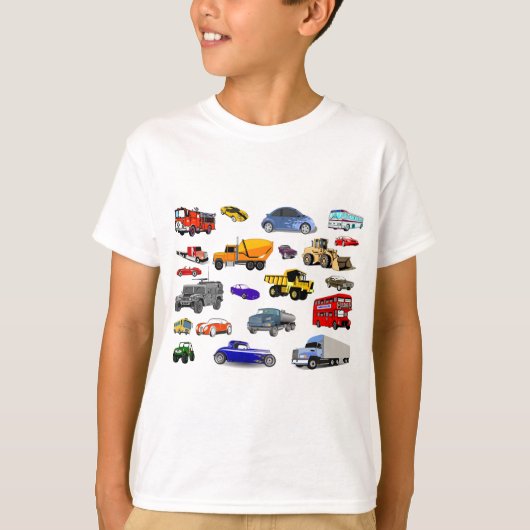 もっと車のトラックの普通消防車のブルドーザーバスレースカー Tシャツ (正面)