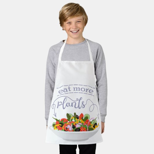 もっと食べの植物の生鮮サラダ動機レタリング エプロン (着用した状態)