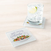 もっと食べの植物の生鮮サラダ動機レタリング ガラスコースター (アングル)