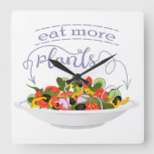 もっと食べの植物の生鮮サラダ動機レタリング スクエア壁時計 (正面)