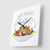 もっと食べの植物の生鮮サラダ動機レタリング スクエア壁時計 (傾斜)