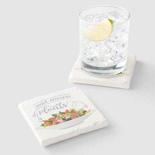 もっと食べの植物の生鮮サラダ動機レタリング ストーンコースター (横)