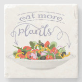もっと食べの植物の生鮮サラダ動機レタリング ストーンコースター (正面)